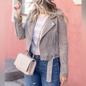 BLANK NYC Suede Moto Leather Jacket in Cloud Grey - S